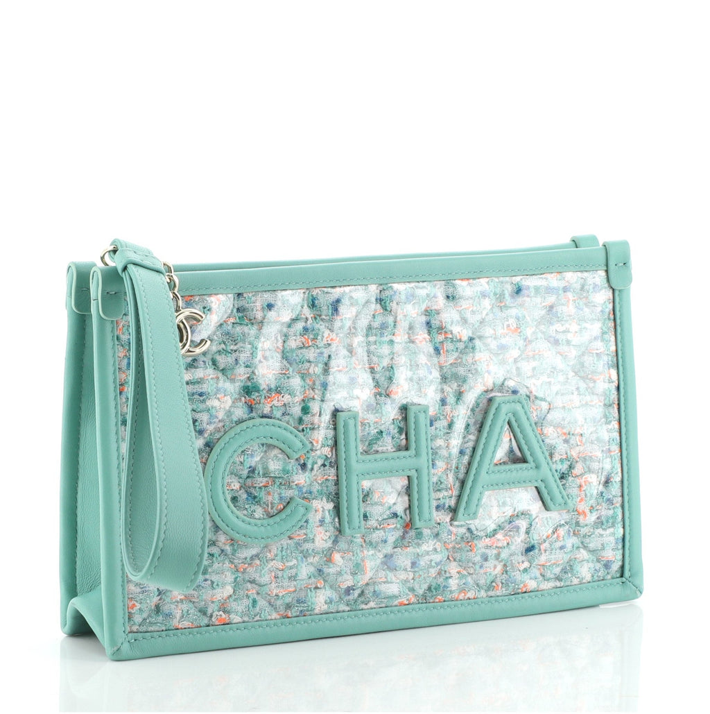 Logo Wristlet Clutch PVC Over Quilted Tweed Small