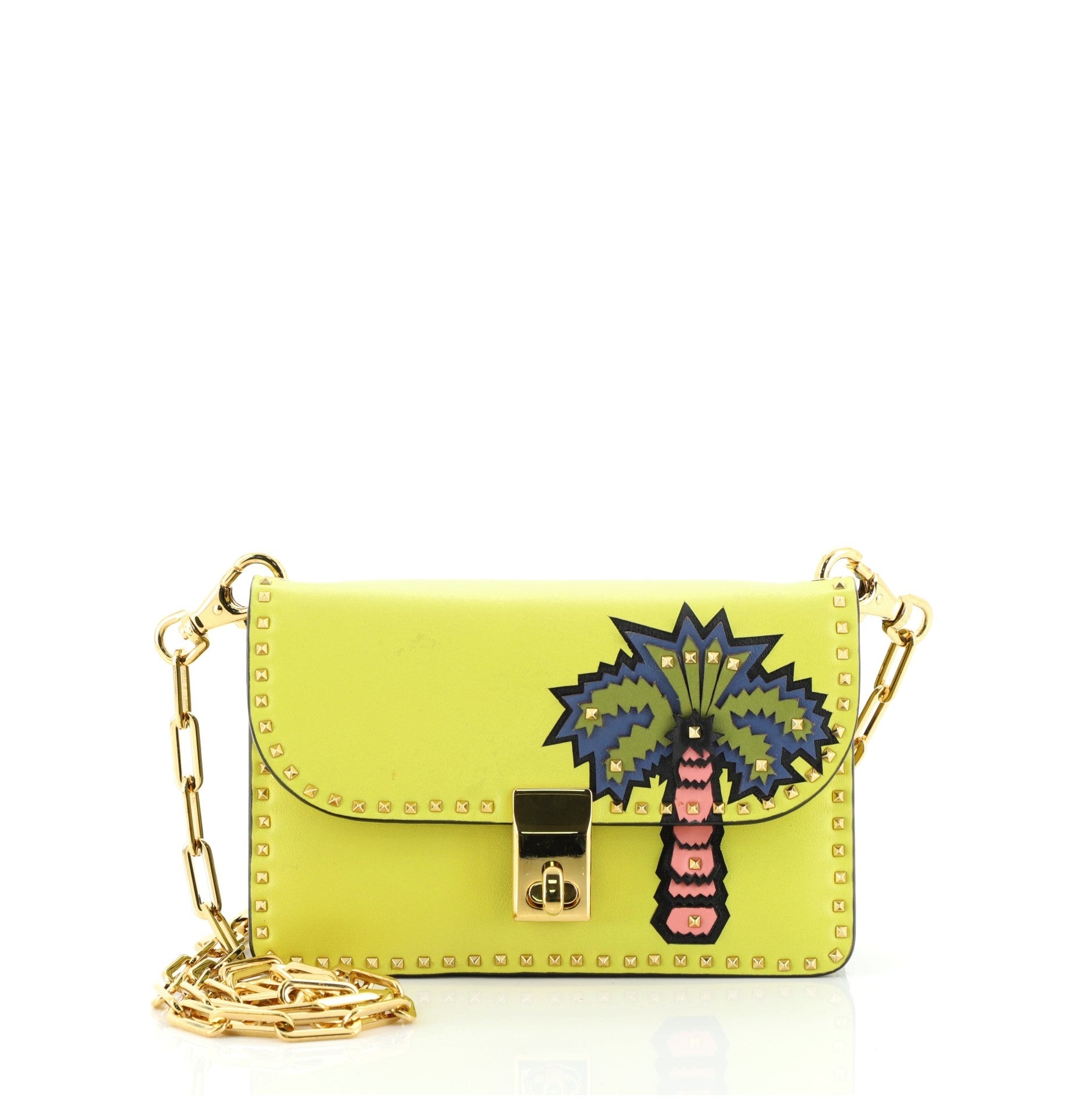 Turnlock Chain Shoulder Bag Leather with Applique and Micro Rockstuds Mini