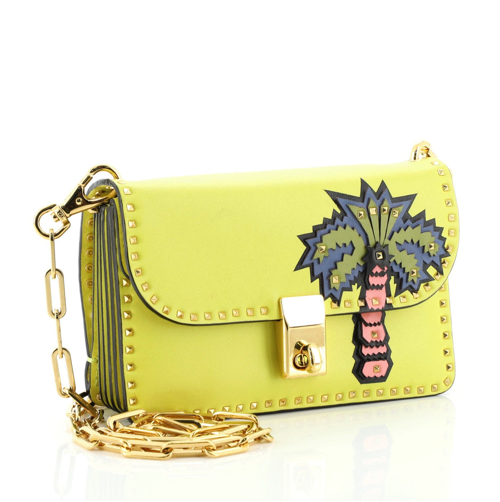 Turnlock Chain Shoulder Bag Leather with Applique and Micro Rockstuds Mini