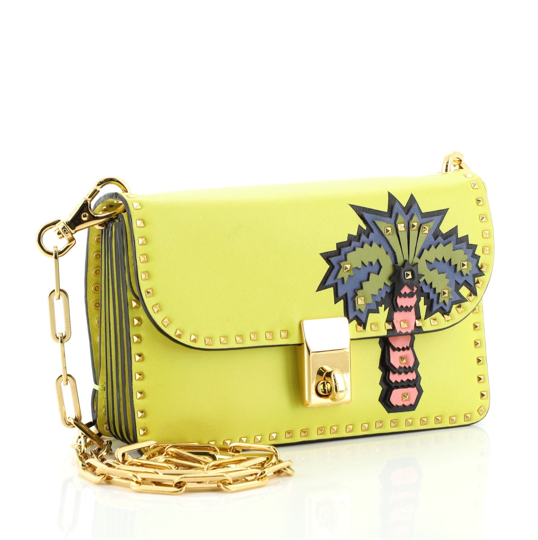 Turnlock Chain Shoulder Bag Leather with Applique and Micro Rockstuds Mini