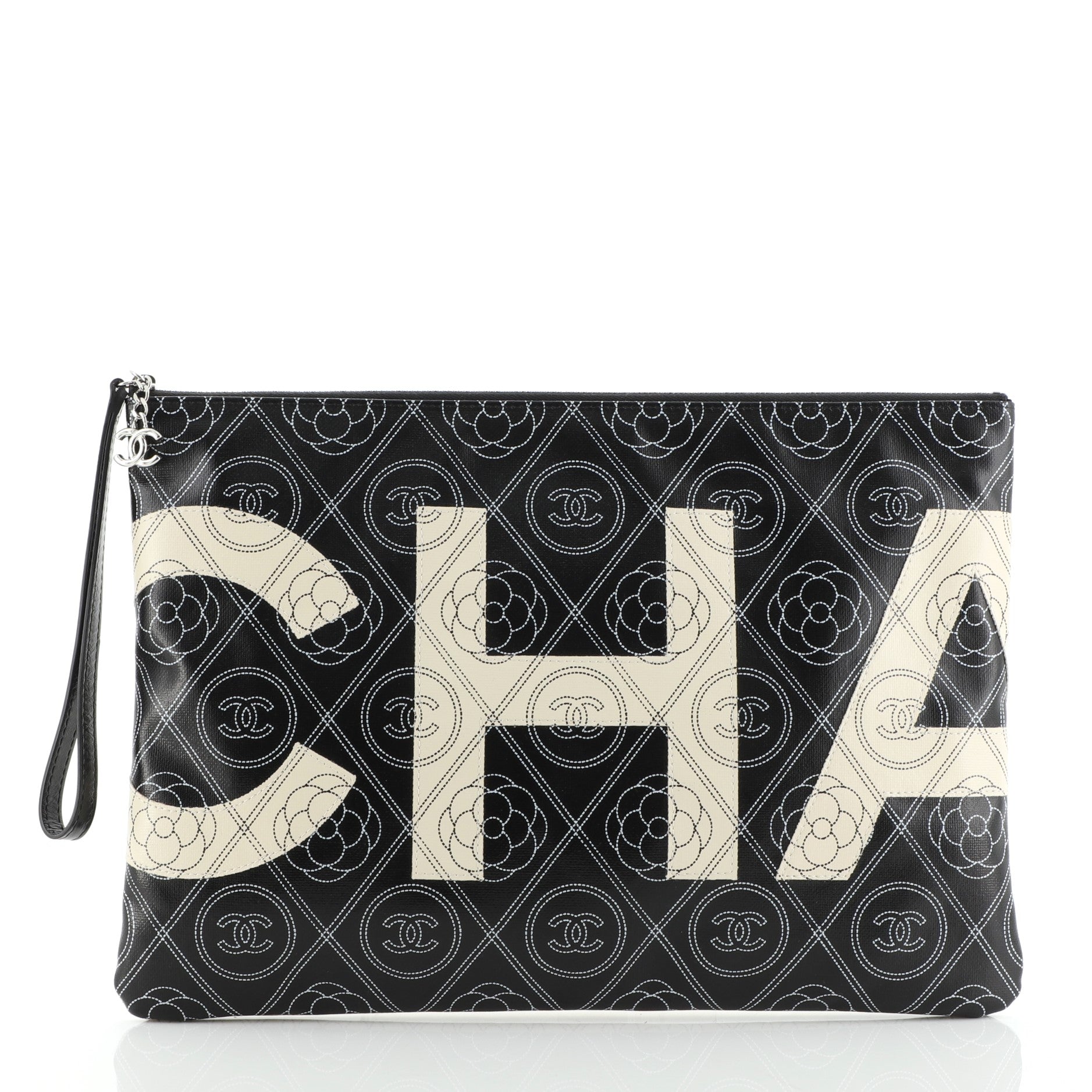 Camellia Logo Wristlet Clutch Printed Coated Canvas Large
