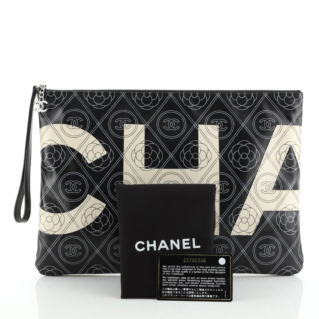 Camellia Logo Wristlet Clutch Printed Coated Canvas Large