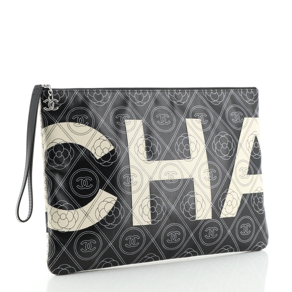 Camellia Logo Wristlet Clutch Printed Coated Canvas Large