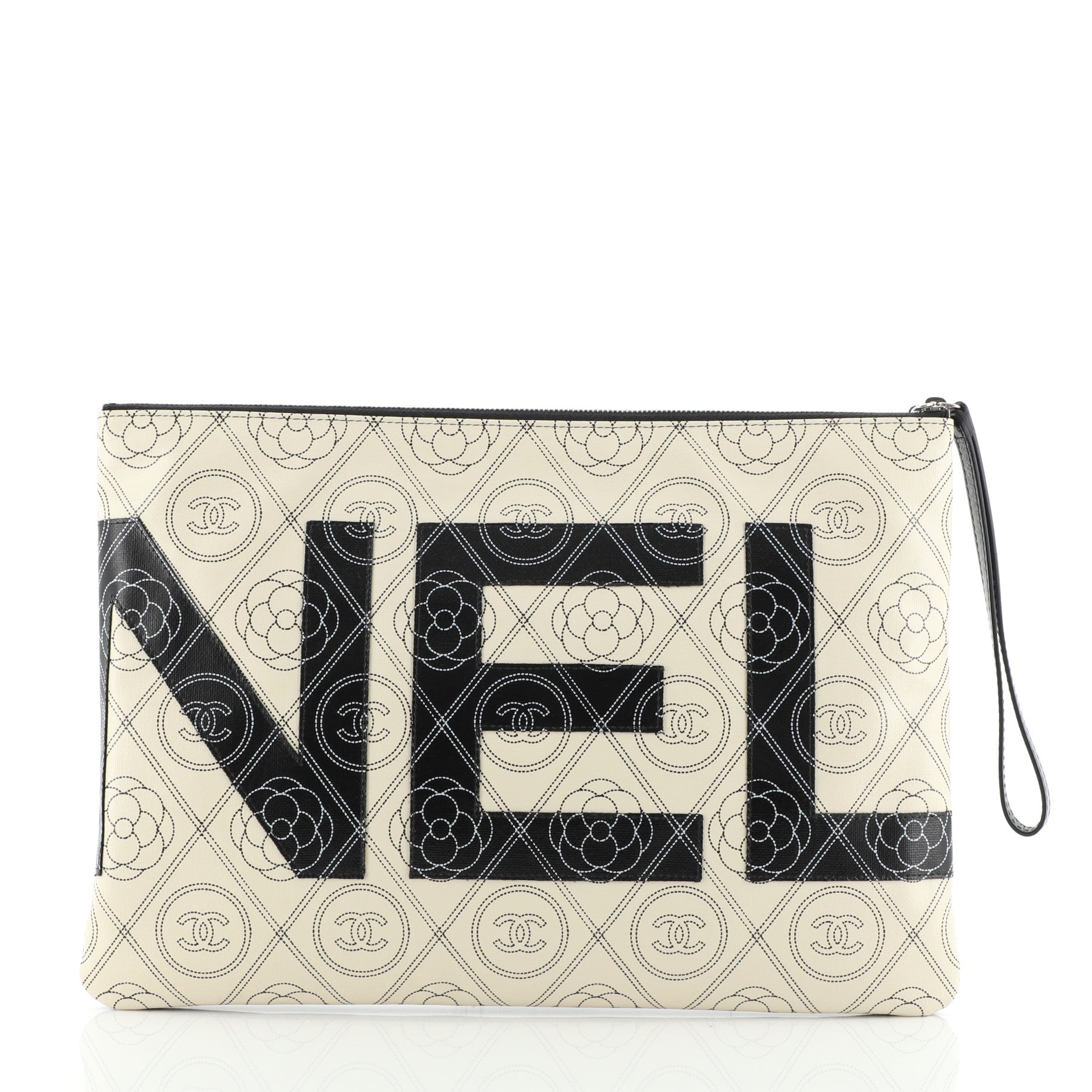 Camellia Logo Wristlet Clutch Printed Coated Canvas Large