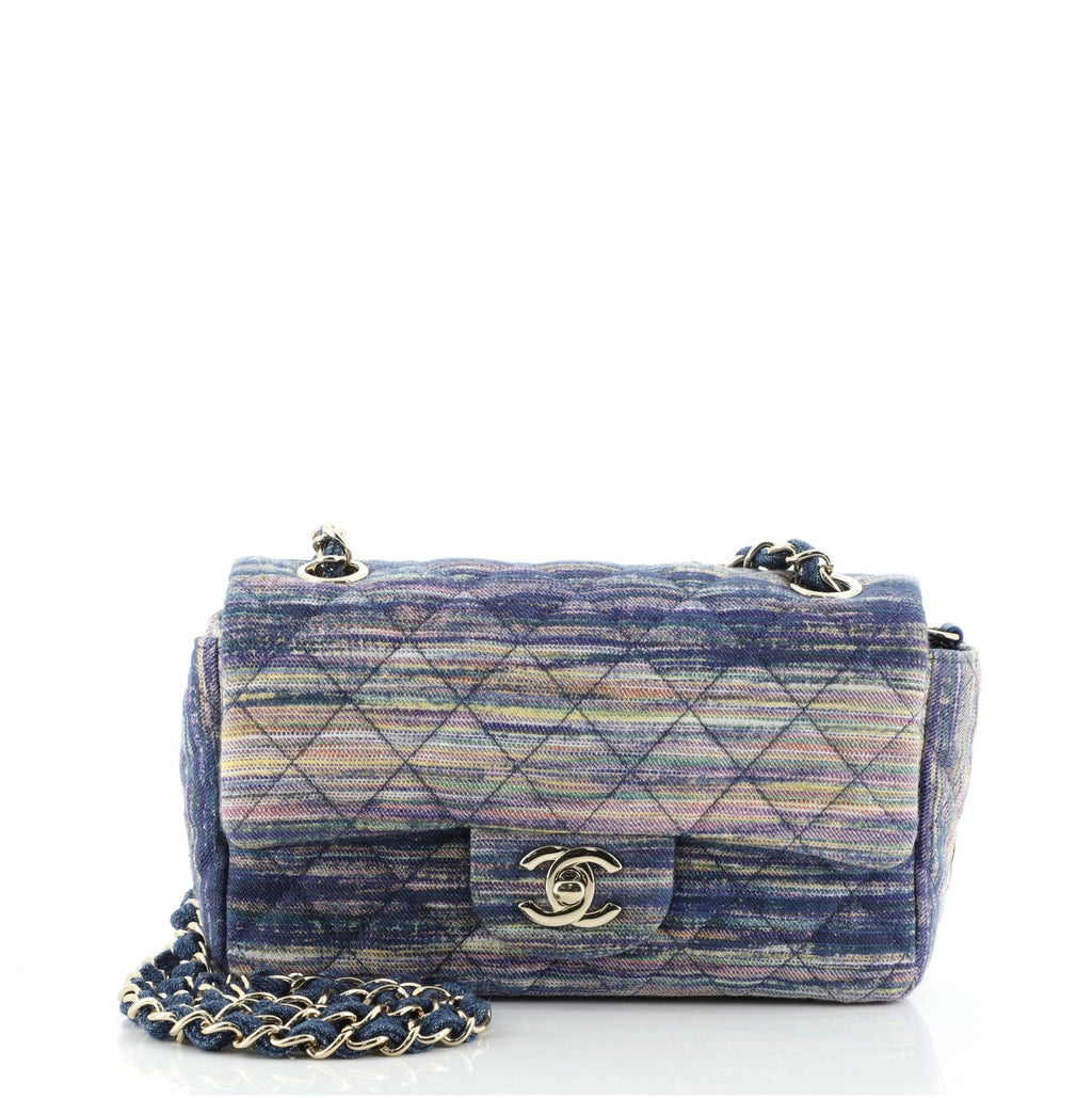 Classic Single Flap Bag Multicolor Quilted Denim Mini