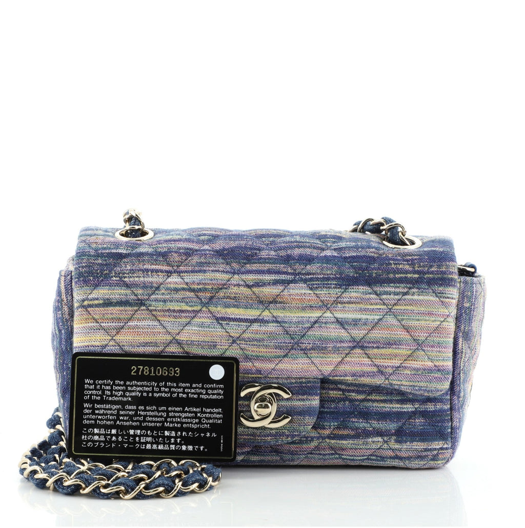 Classic Single Flap Bag Multicolor Quilted Denim Mini