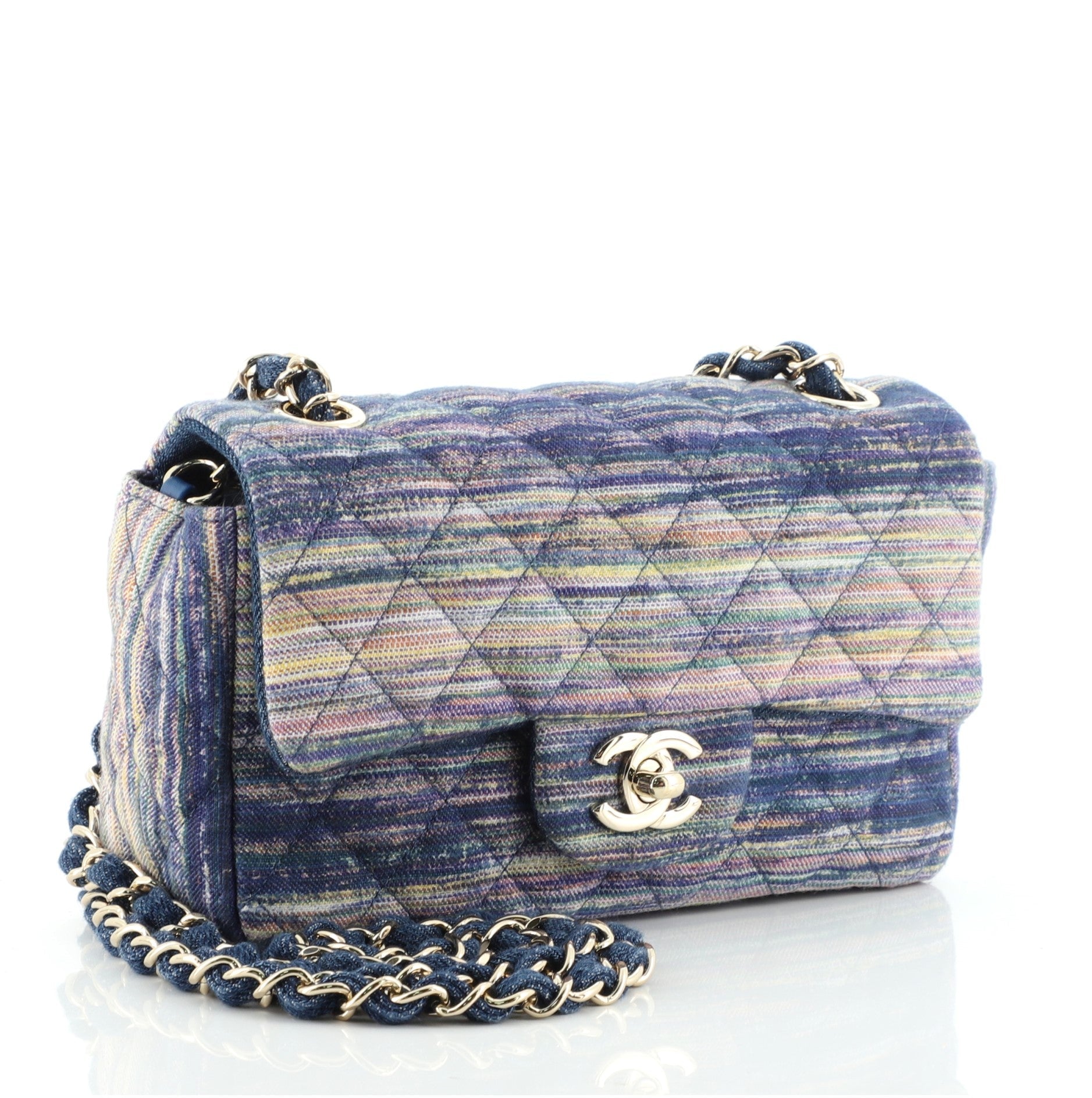 Classic Single Flap Bag Multicolor Quilted Denim Mini