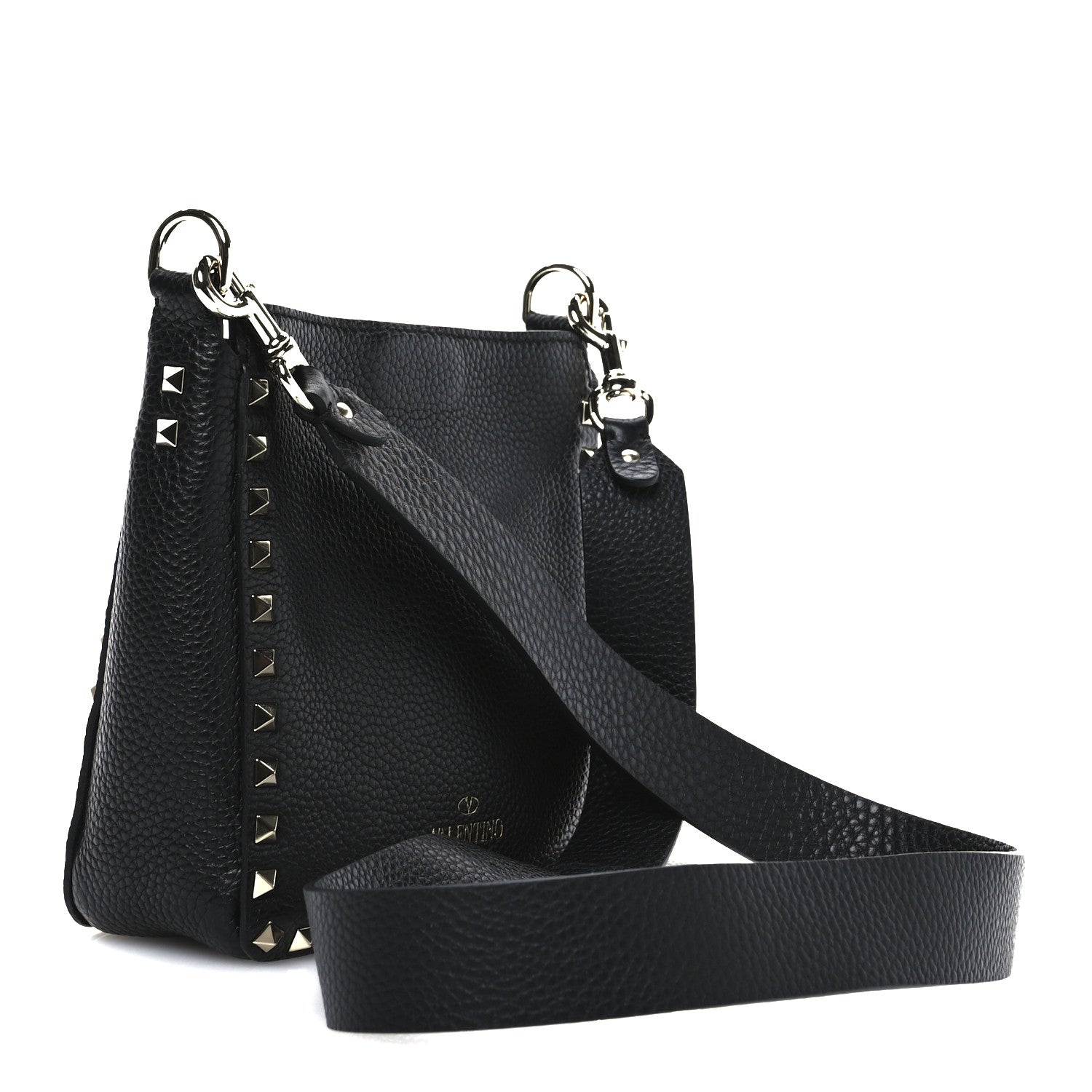 Pebbled Calfskin Mini Rockstud Flip-Lock Messenger Bag Black