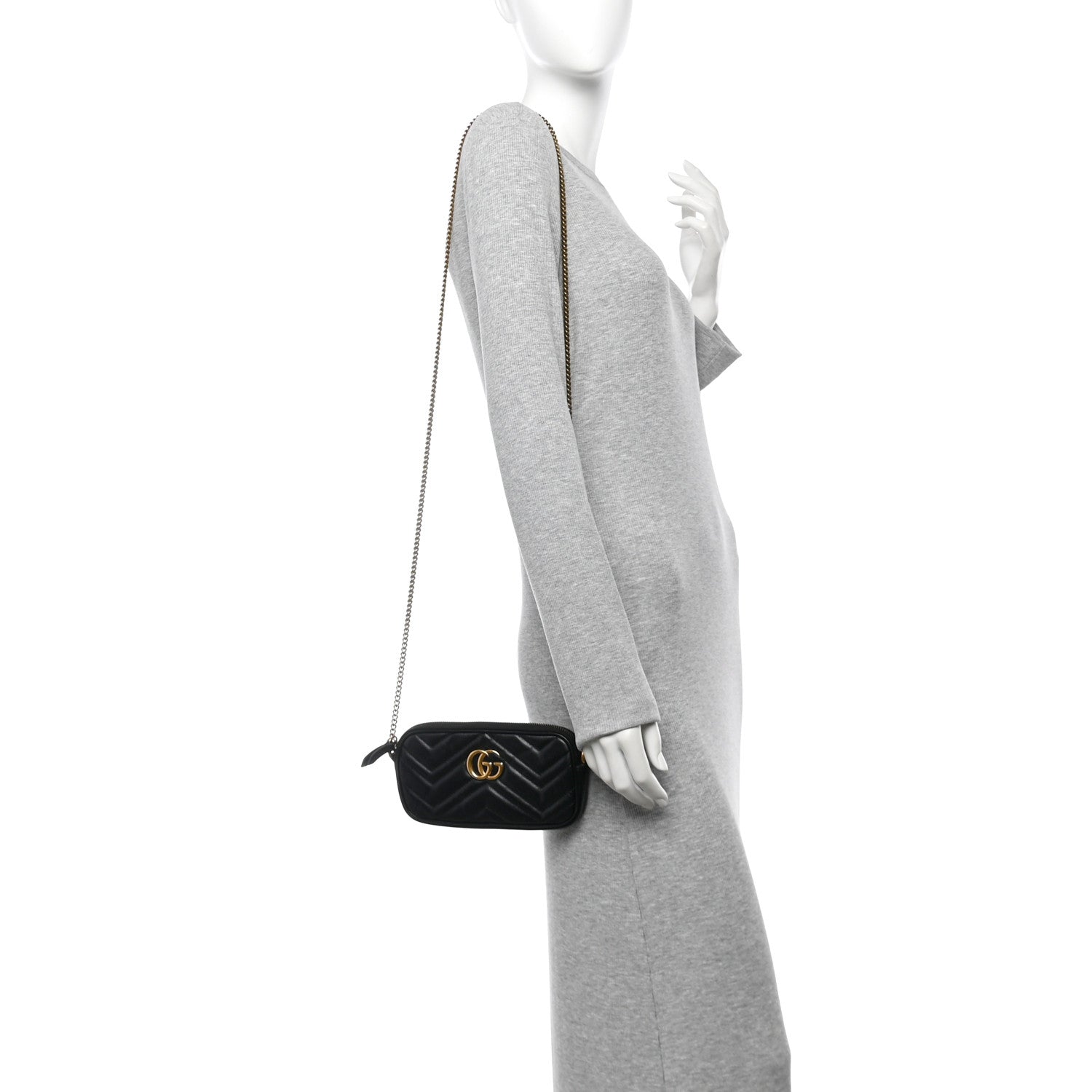 Calfskin Matelasse Mini GG Marmont Chain Crossbody Bag Black