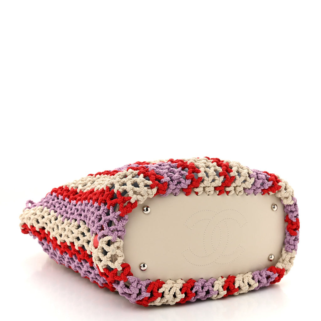 Lambskin Mixed Fibers Large Shopping Bag Red Purple White