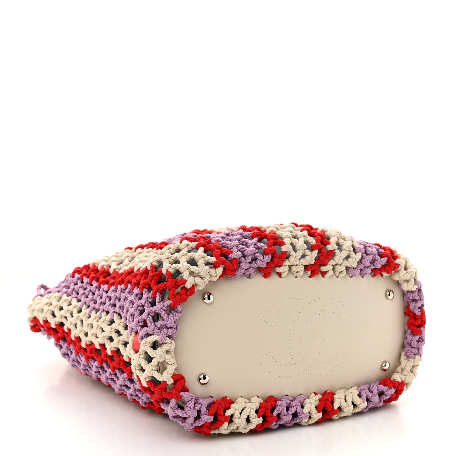Lambskin Mixed Fibers Large Shopping Bag Red Purple White