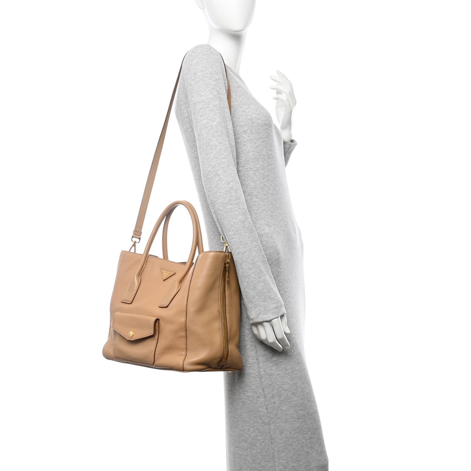Vitello Daino Front Pocket Shopping Tote Noisette