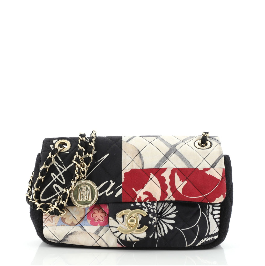 Classic Single Flap Bag Quilted Patchwork Printed Jersey Mini