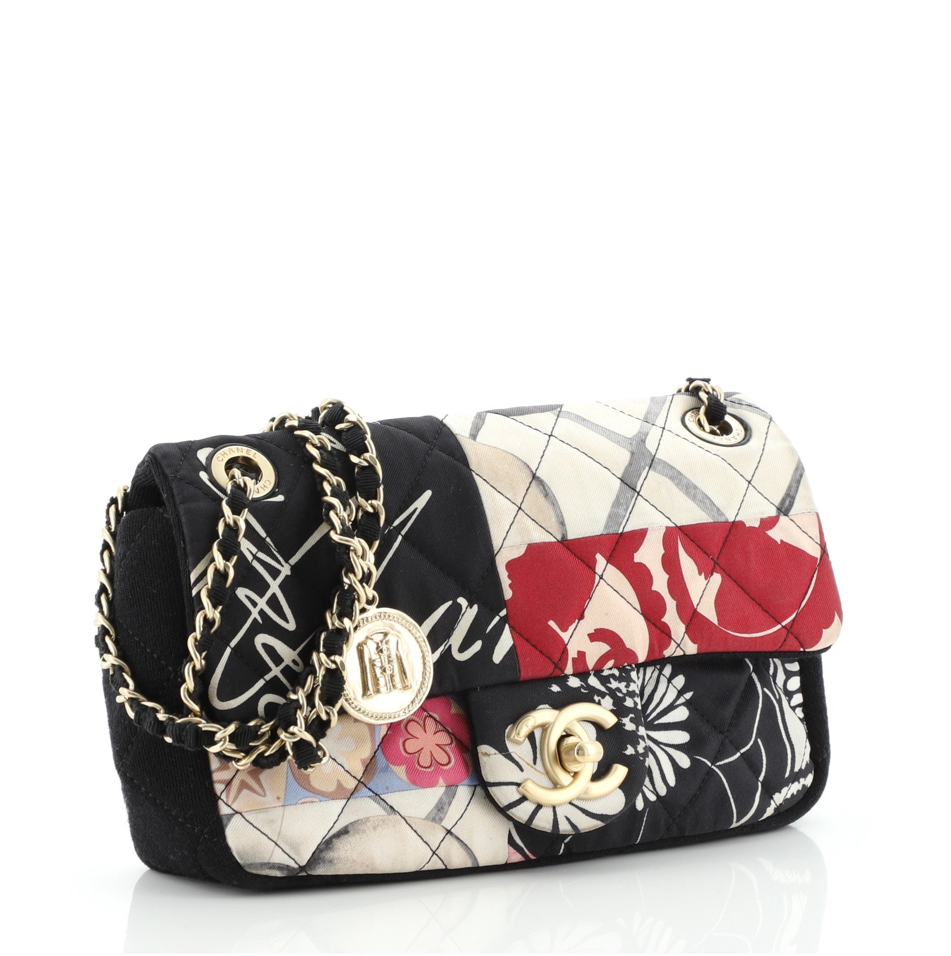 Classic Single Flap Bag Quilted Patchwork Printed Jersey Mini