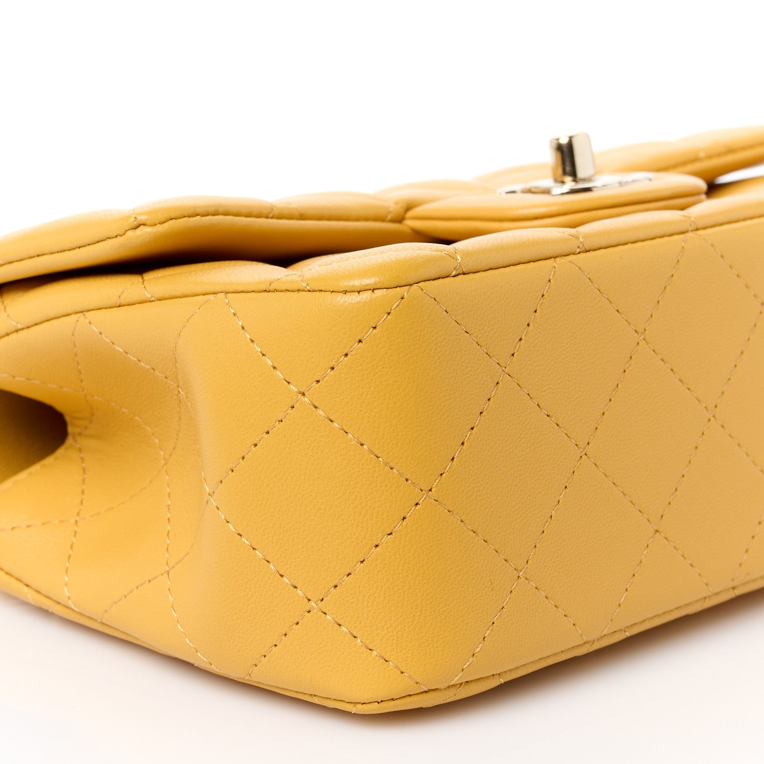 Lambskin Quilted Mini Top Handle Rectangular Flap Yellow
