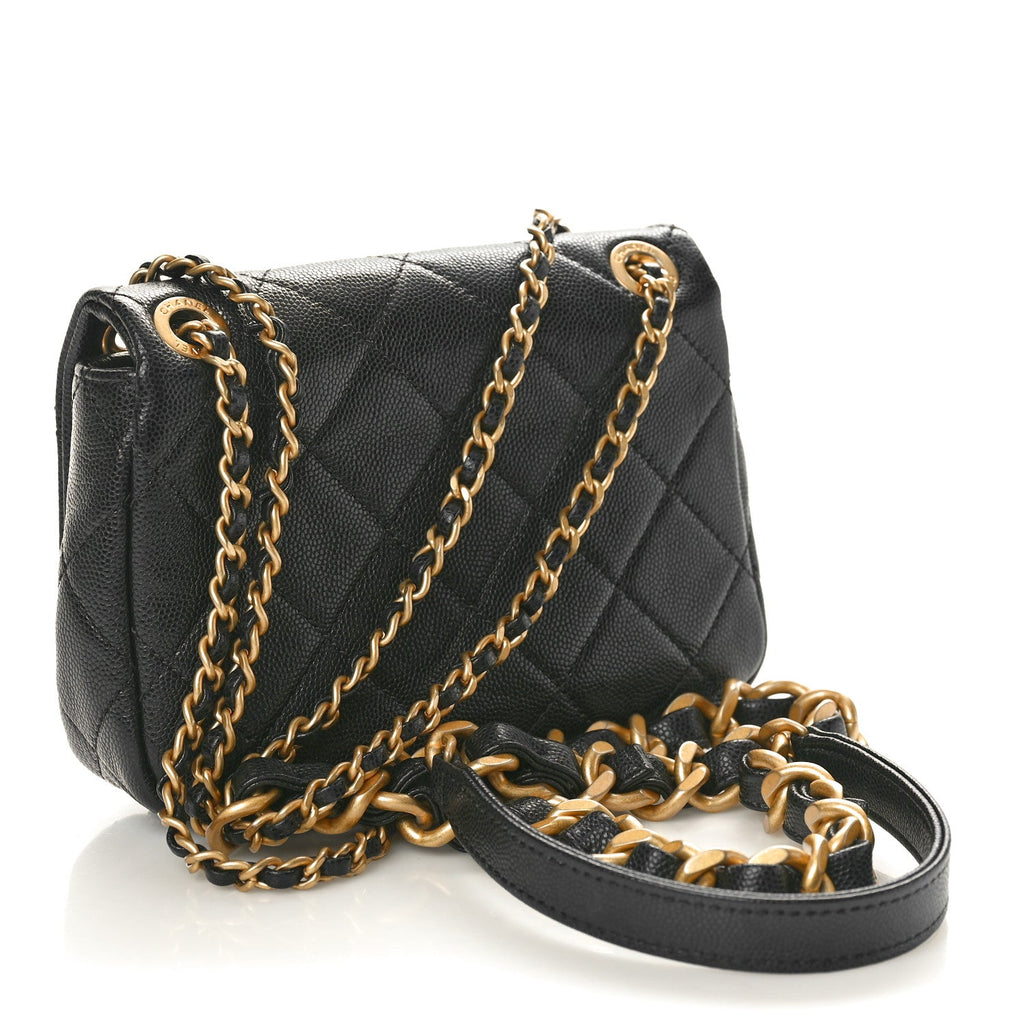 Caviar Quilted Small Chain Flap Black