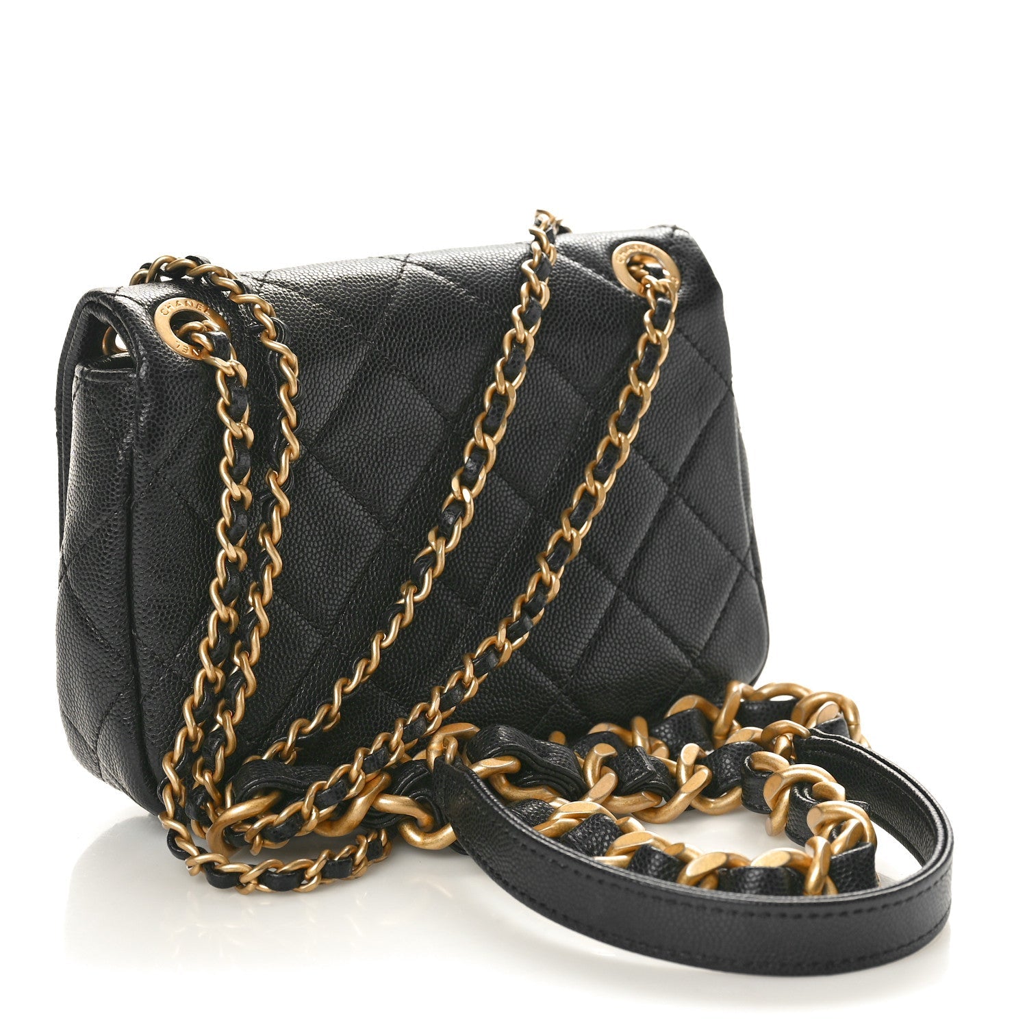 Caviar Quilted Small Chain Flap Black