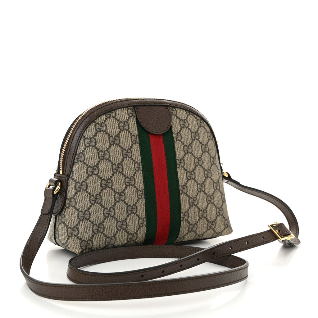 GG Supreme Monogram Textured Dollar Calfskin Web Small Ophidia Dome Shoulder Bag Beige Ebony New Acero