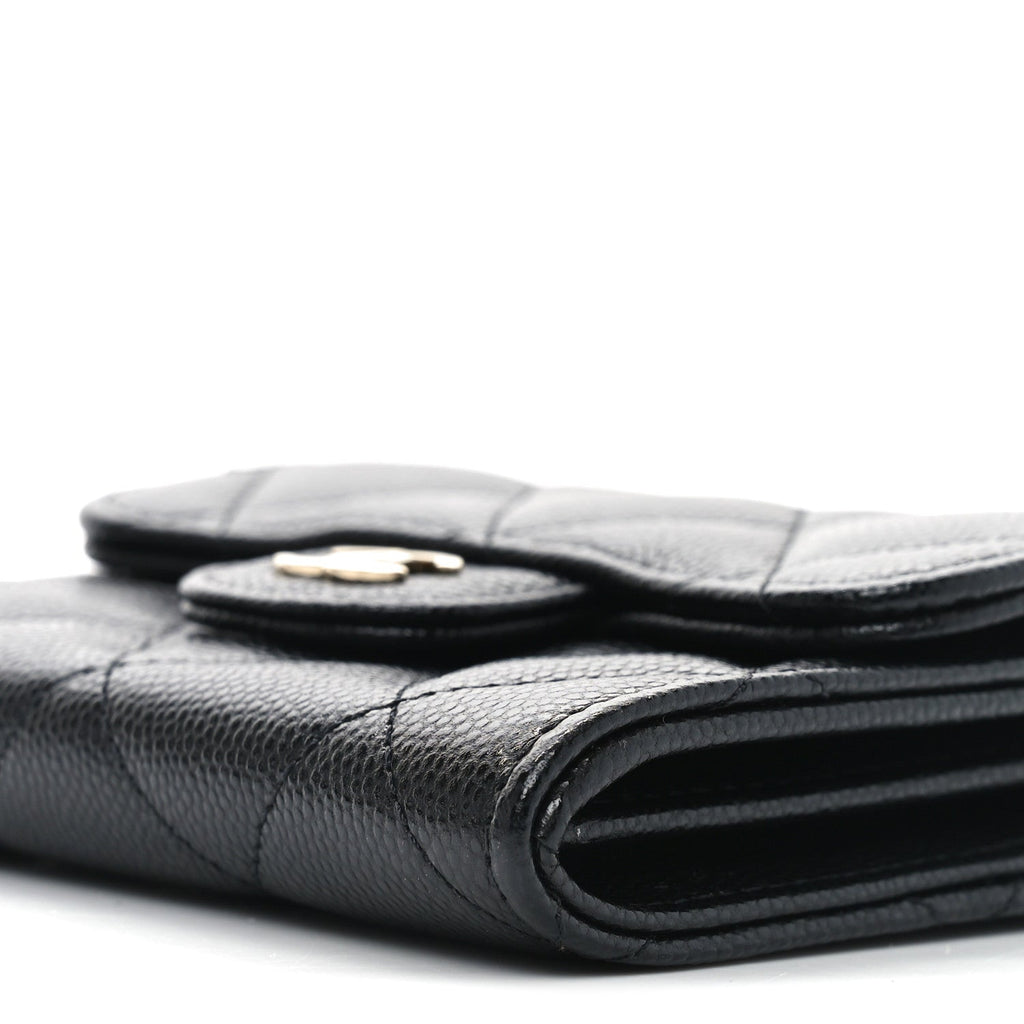 Caviar Quilted Flap  Holder On Chain Black