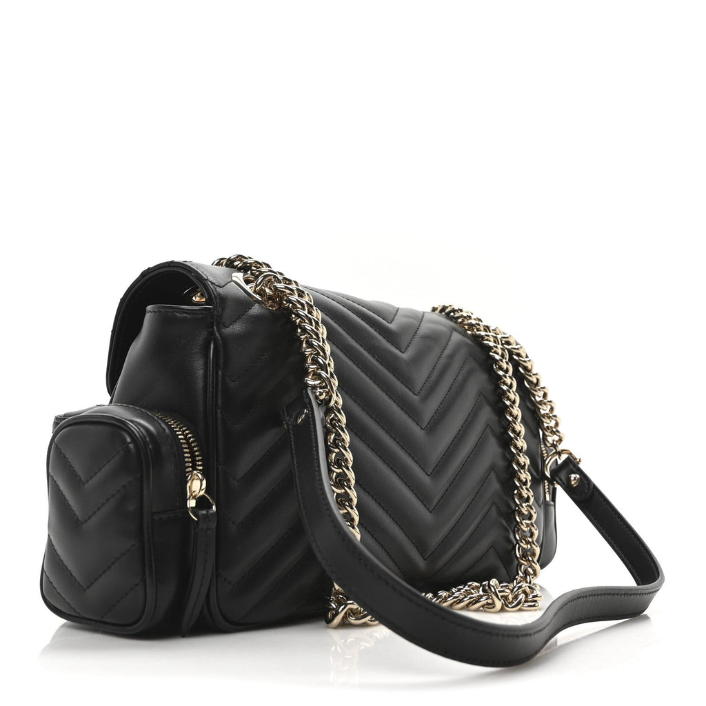 Calfskin Matelasse Small GG Marmont Multi Pocket Shoulder Bag Black