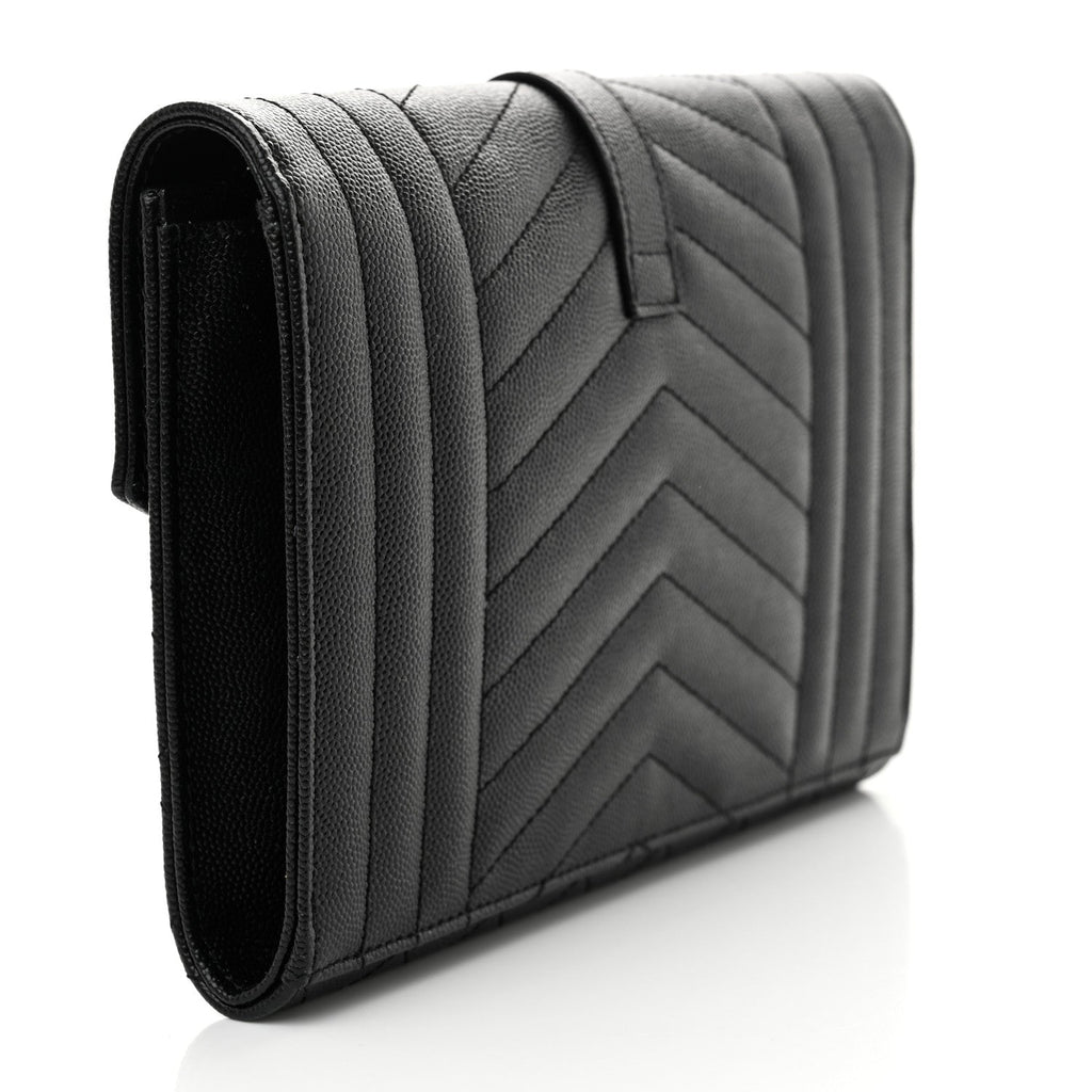 Grain De Poudre Textured Mixed Matelasse Triquilt Monogram Clutch Black