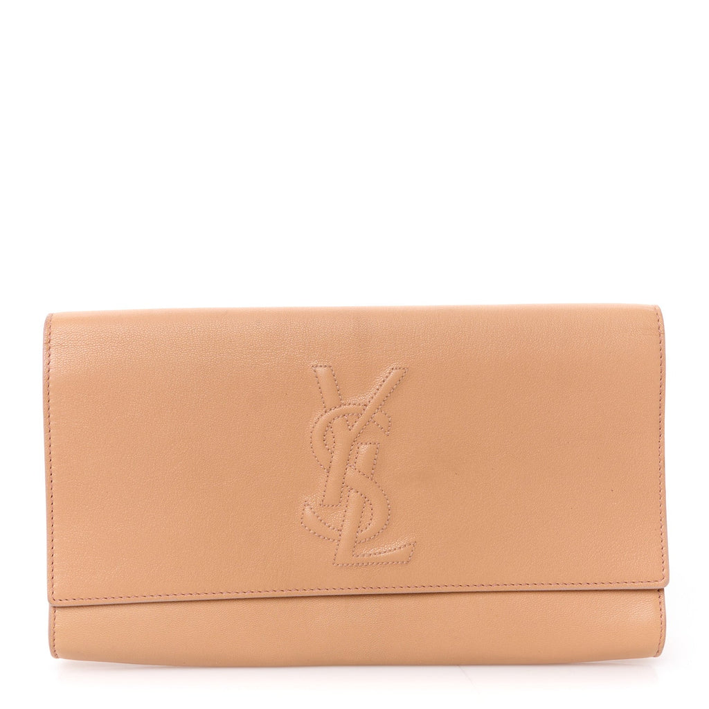 Textured Calfskin Monogram Large Belle De Jour Clutch Beige