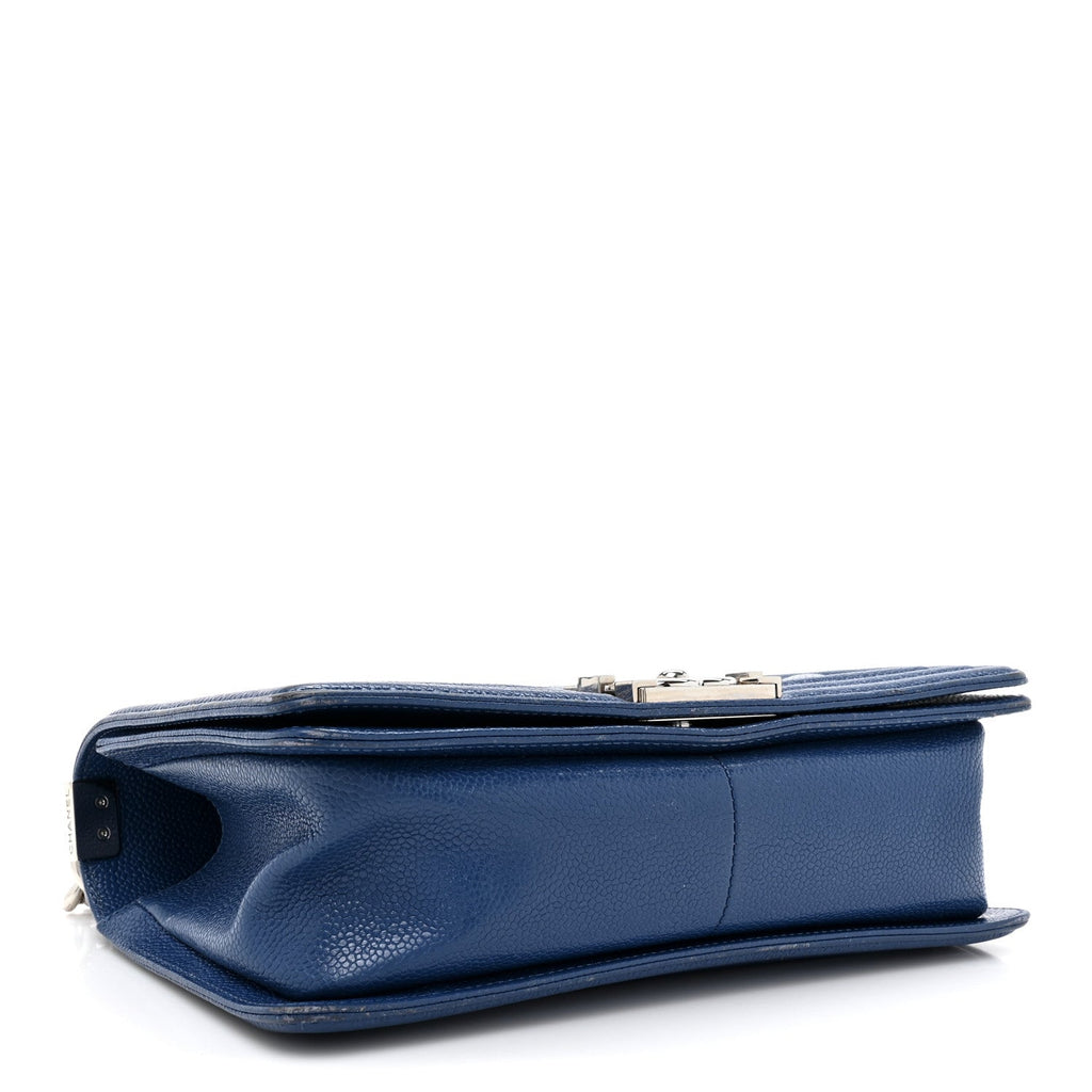Caviar Chevron Quilted Medium Boy Flap Navy