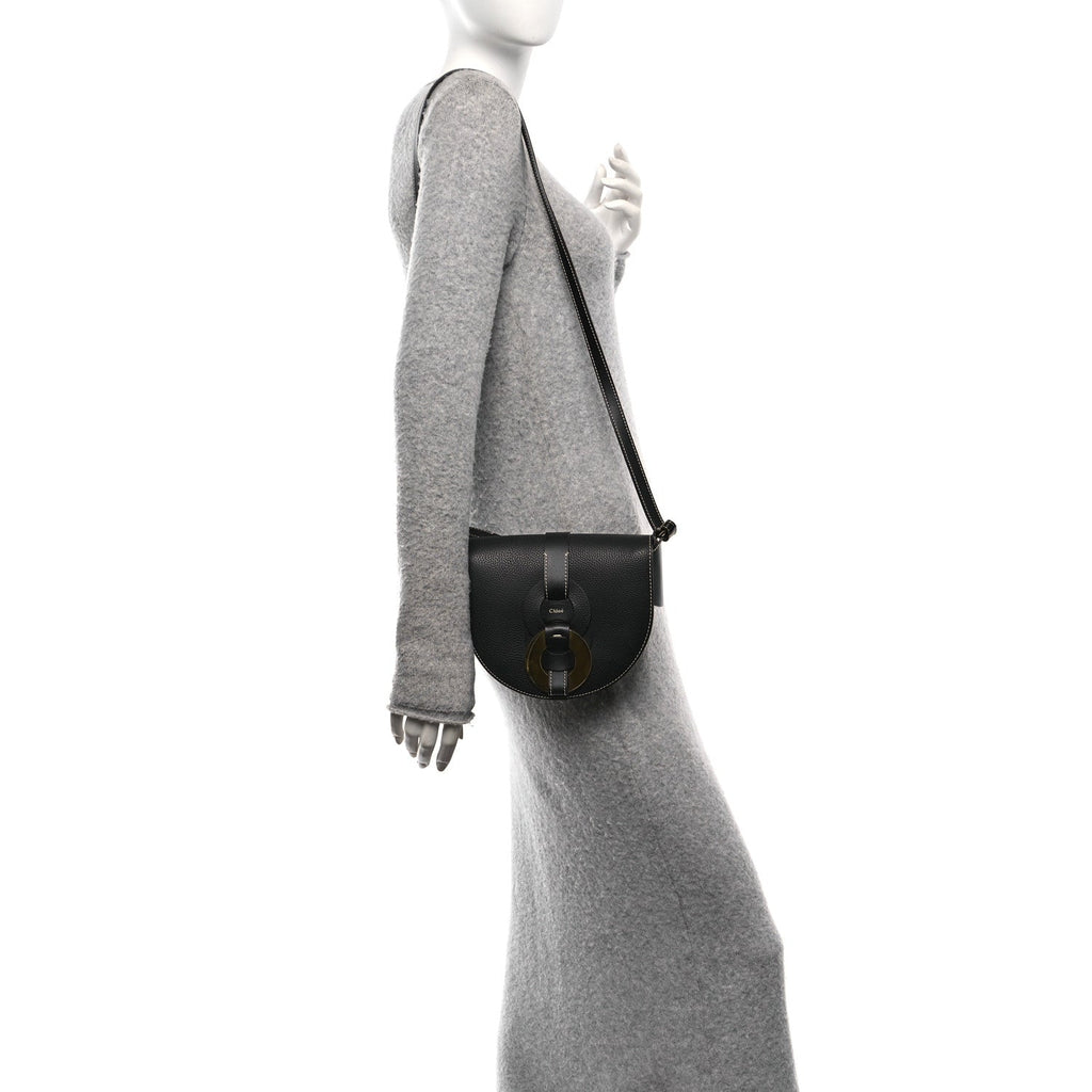 Grained Calfskin Small Darryl Saddle Crossbody Bag Black