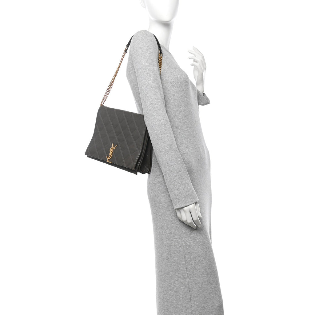 Lambskin Quilted Mini Becky Chain Bag Grey Kaki
