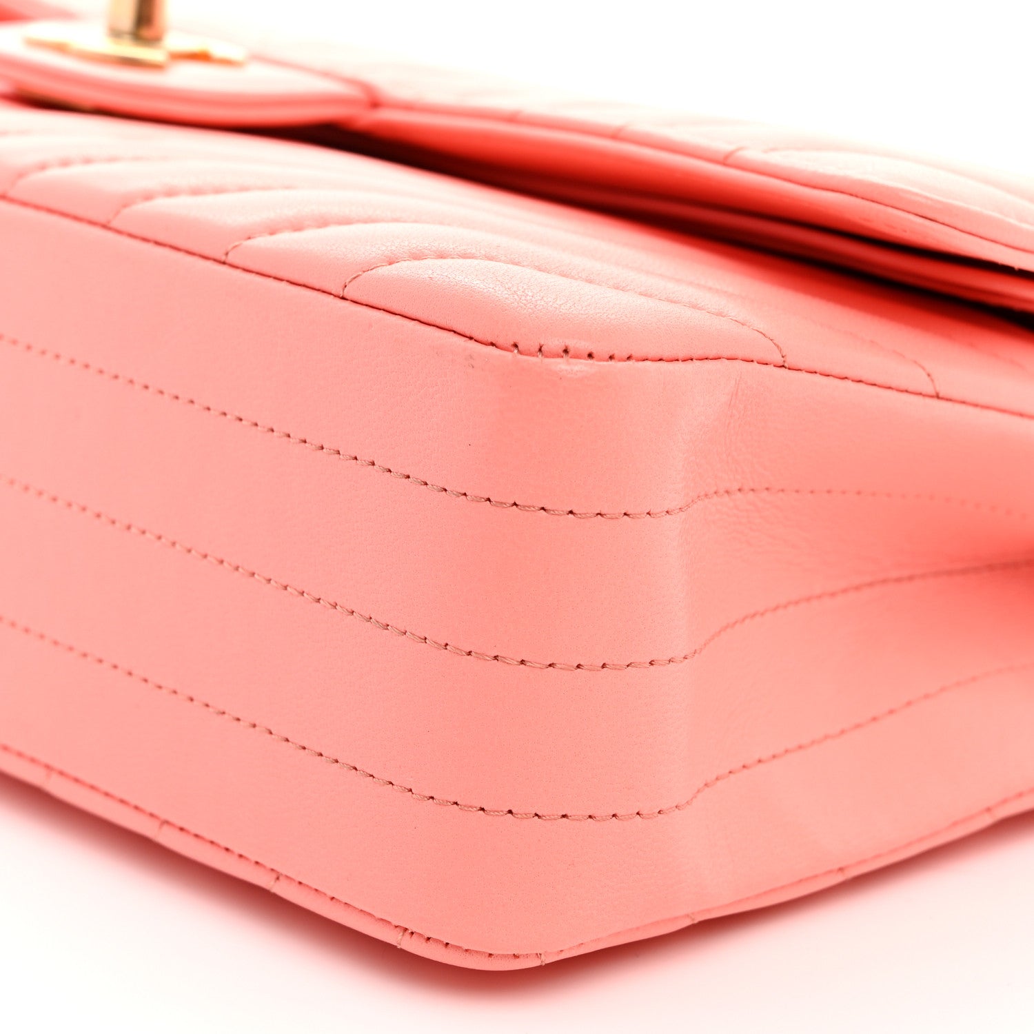 Lambskin Chevron Quilted Medium Double Flap Coral
