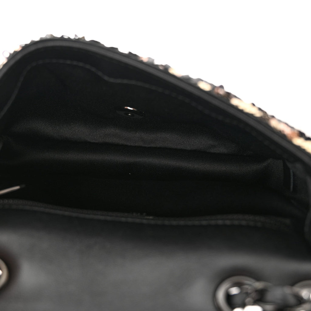 Sequin Mini Rectangular Flap Black Gold