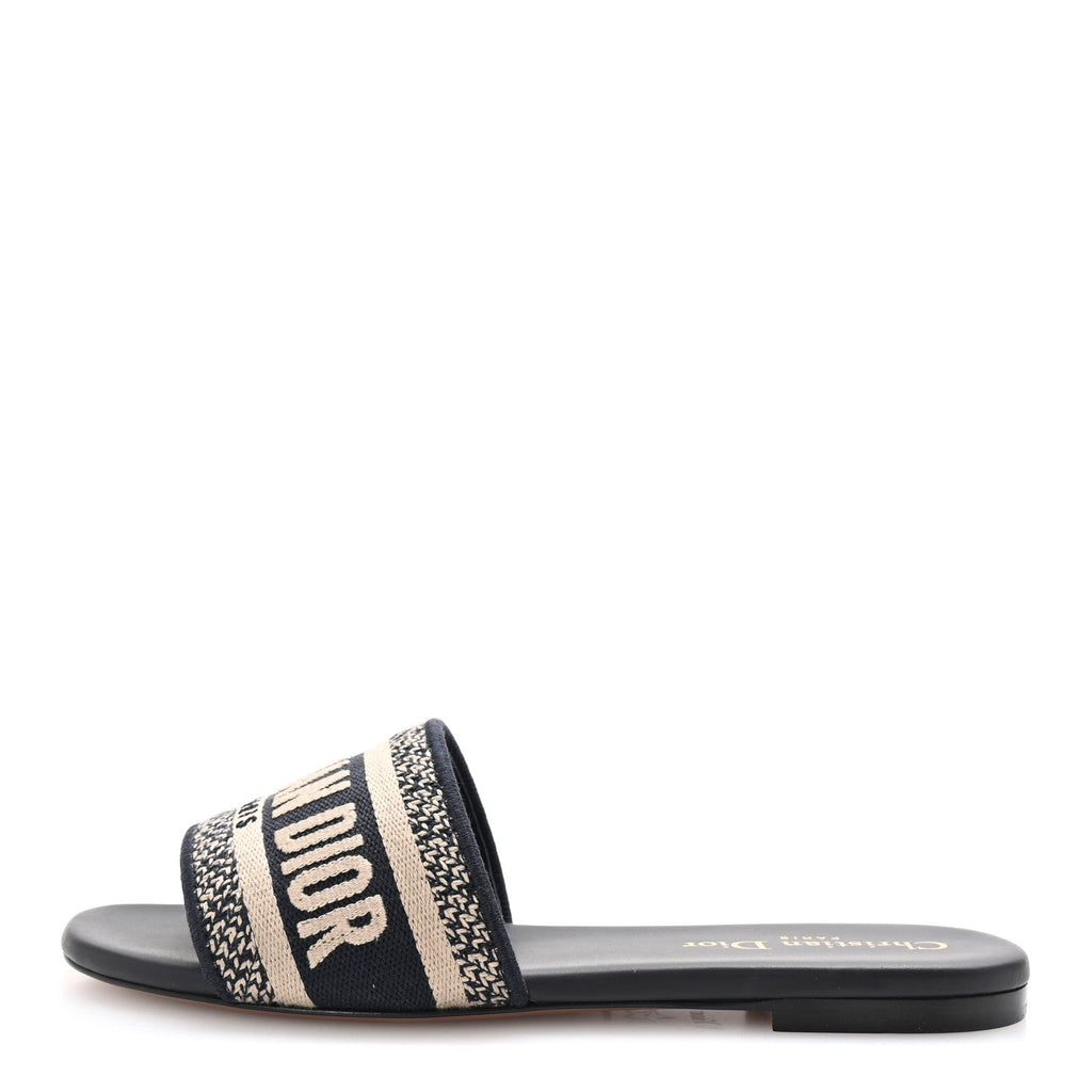 Canvas Embroidered Dway Mules Slide Sandals 35 Deep Blue