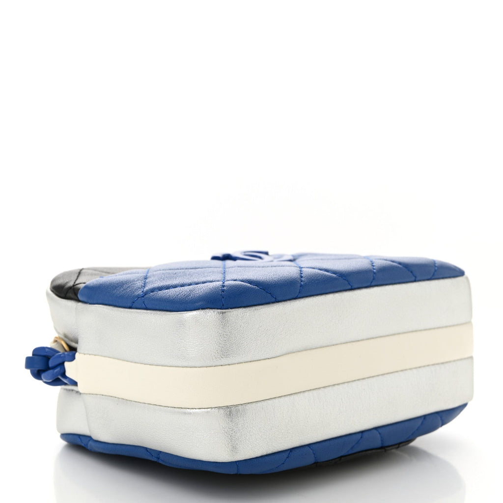 Shiny Lambskin Monochrome Chain Mini Camera Case Bag Blue Black Silver