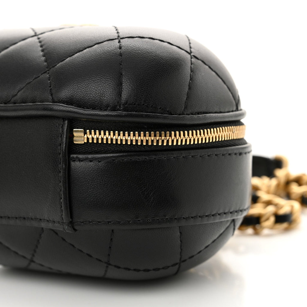 Lambskin Quilted Small CC Bubble Vanity Case With Chain Black