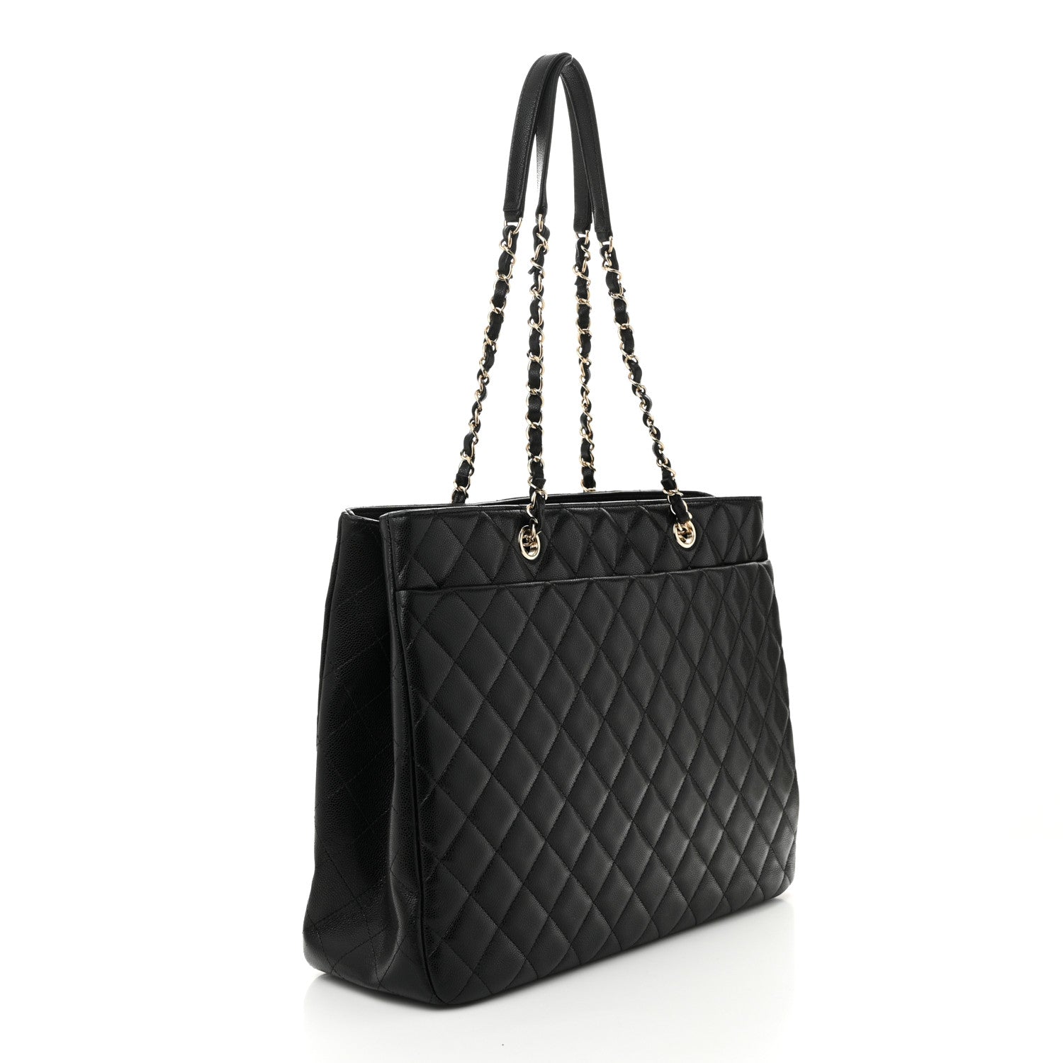 Caviar Quilted Large Shopping Tote Black
