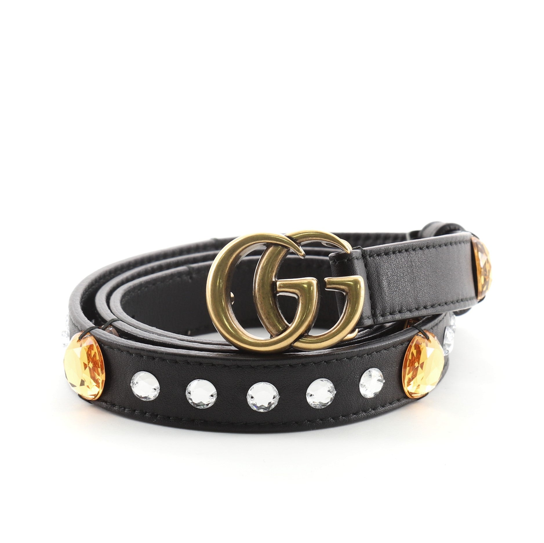 GG Marmont Belt Crystal Embellished Leather Thin 85