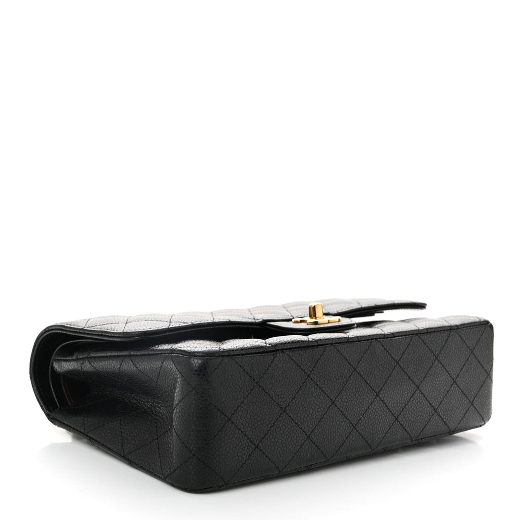 Caviar Quilted Medium Double Flap Black