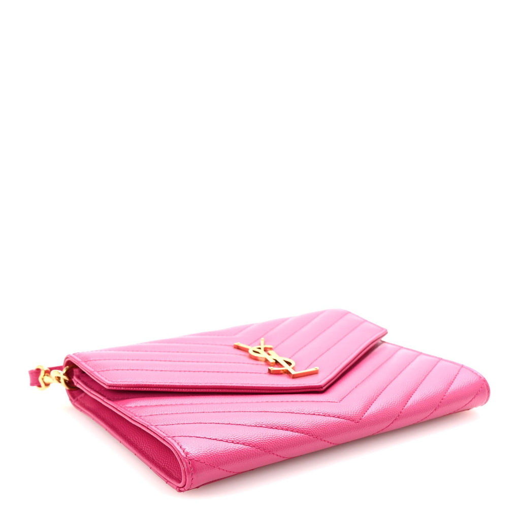 Grain De Poudre Matelasse Chevron Monogram Envelope Clutch Fuchsia
