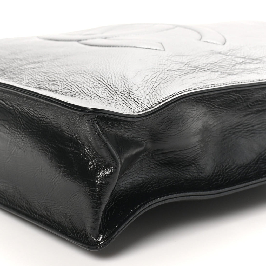 Shiny Aged Calfskin North South Shopping Bag Black