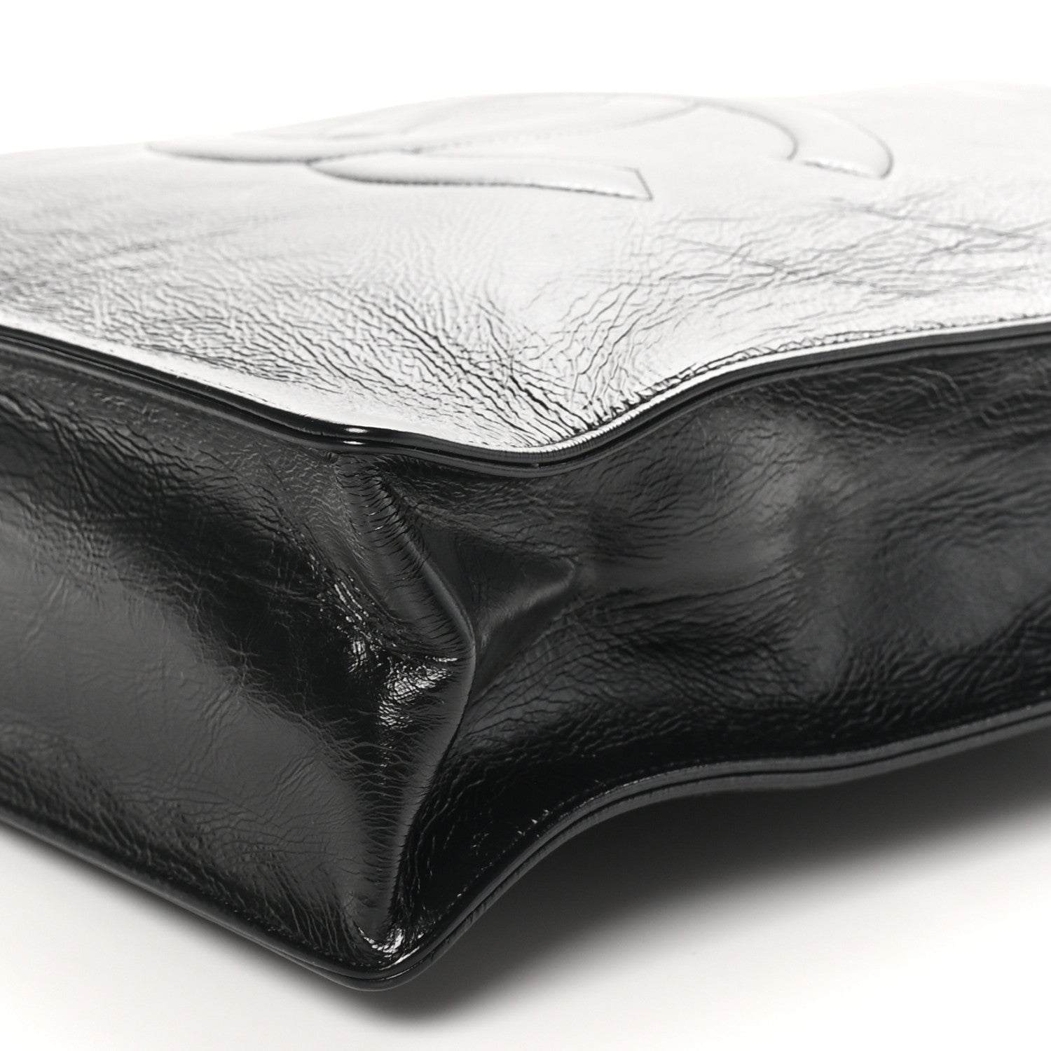 Shiny Aged Calfskin North South Shopping Bag Black