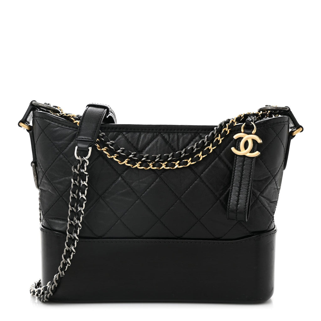 Aged Calfskin Quilted New Medium Gabrielle Hobo Black