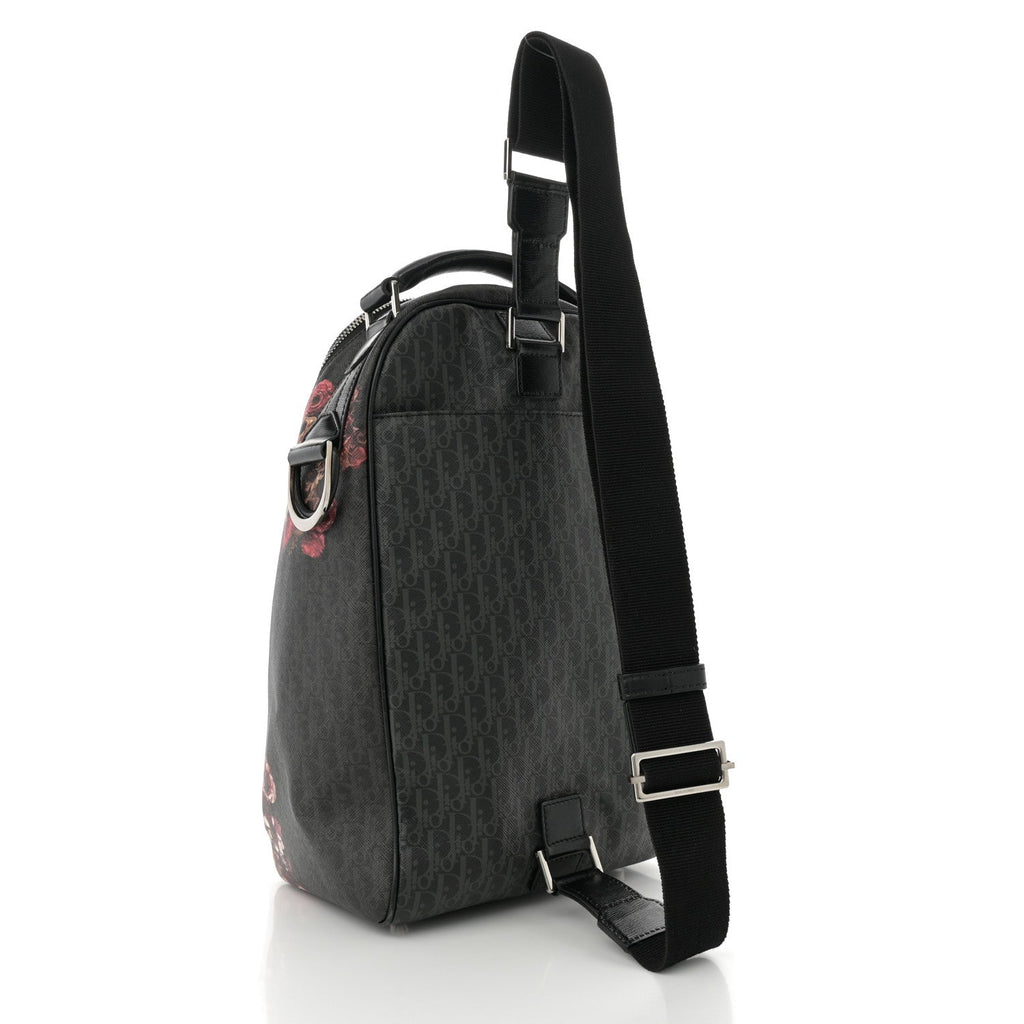 x Toru Kamei Coated Canvas Floral Skull Sling Backpack Grey Multicolor
