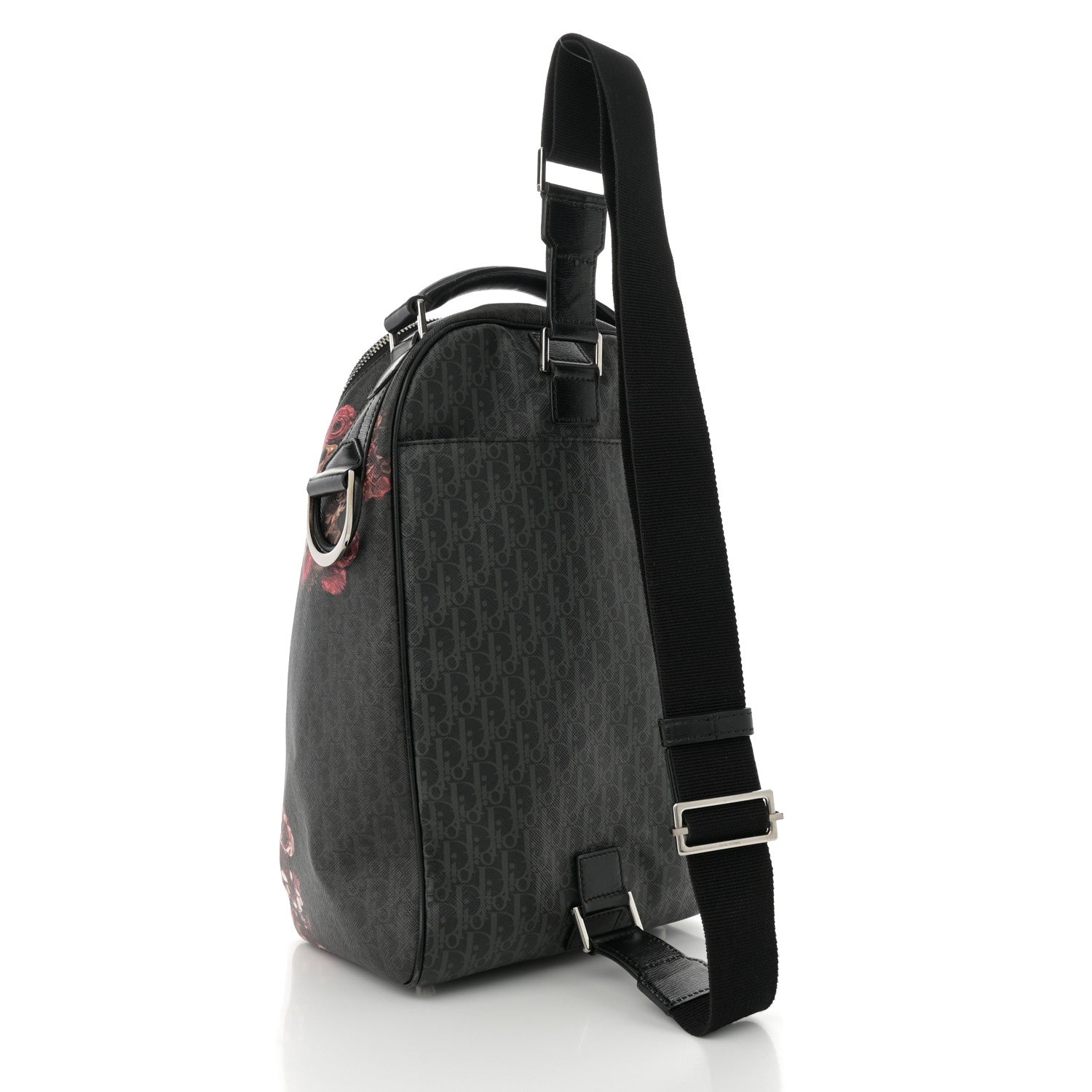 x Toru Kamei Coated Canvas Floral Skull Sling Backpack Grey Multicolor
