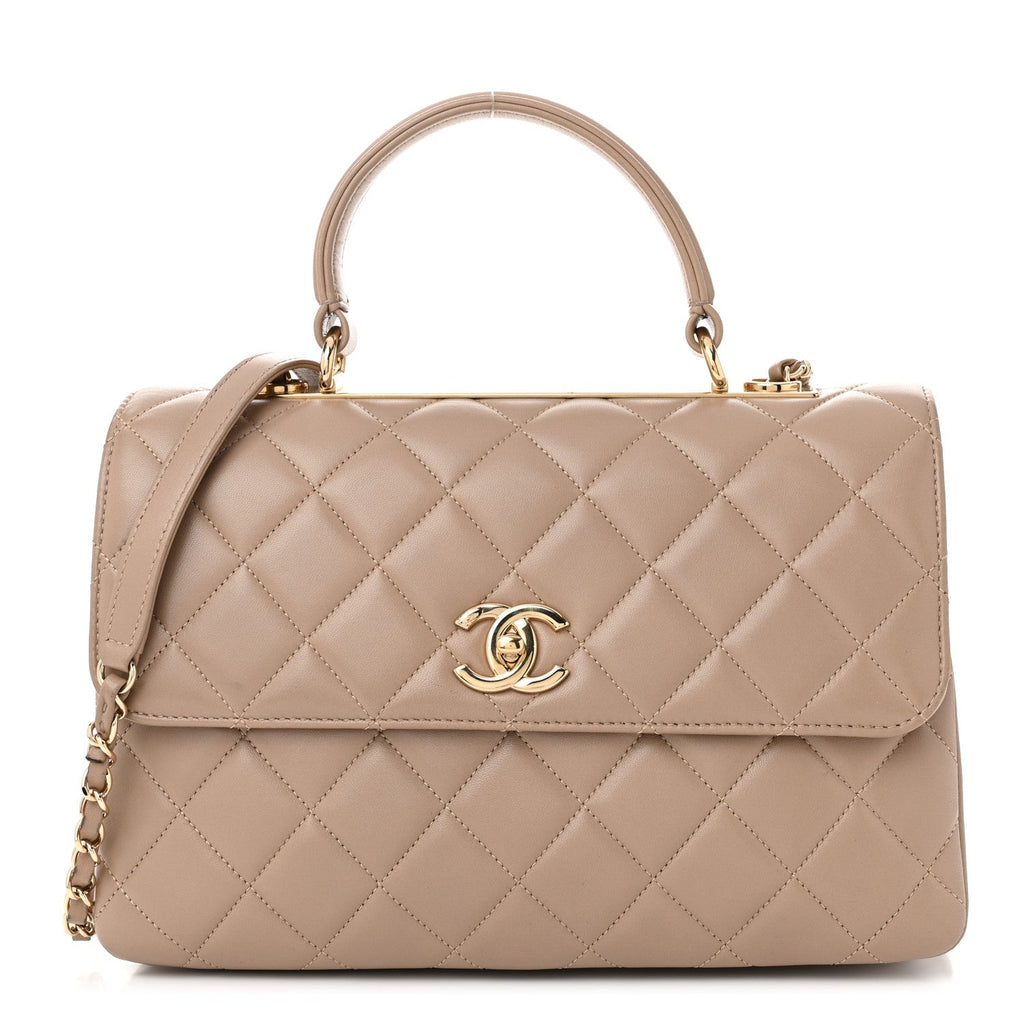 Lambskin Quilted Medium Trendy CC Flap Dual Handle Bag Beige