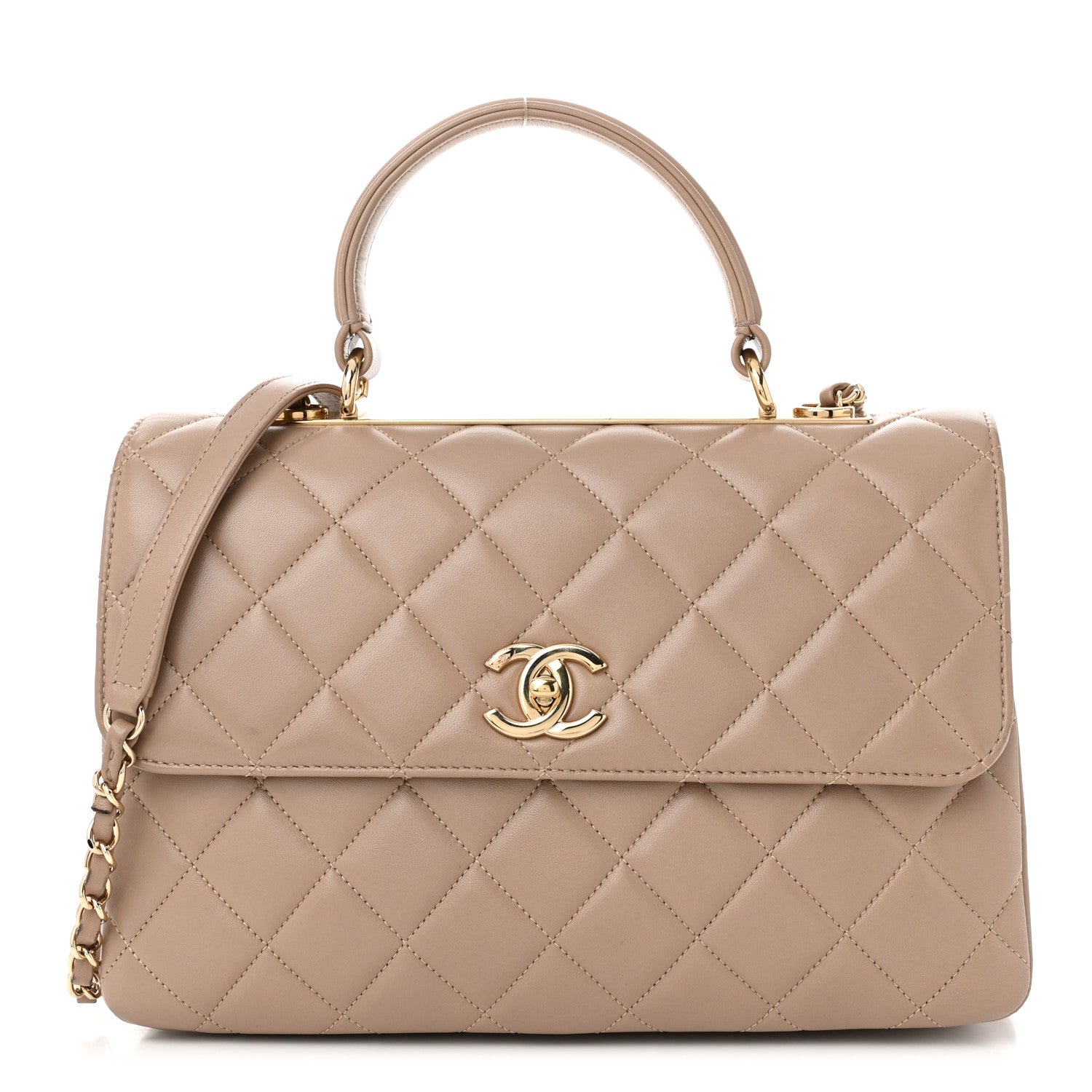 Lambskin Quilted Medium Trendy CC Flap Dual Handle Bag Beige