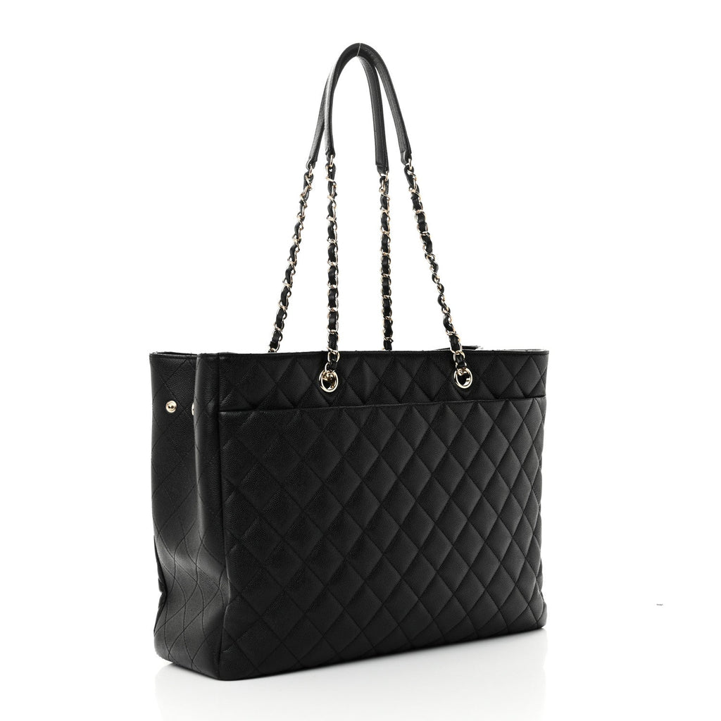 Caviar Quilted Large Shopping Tote Black