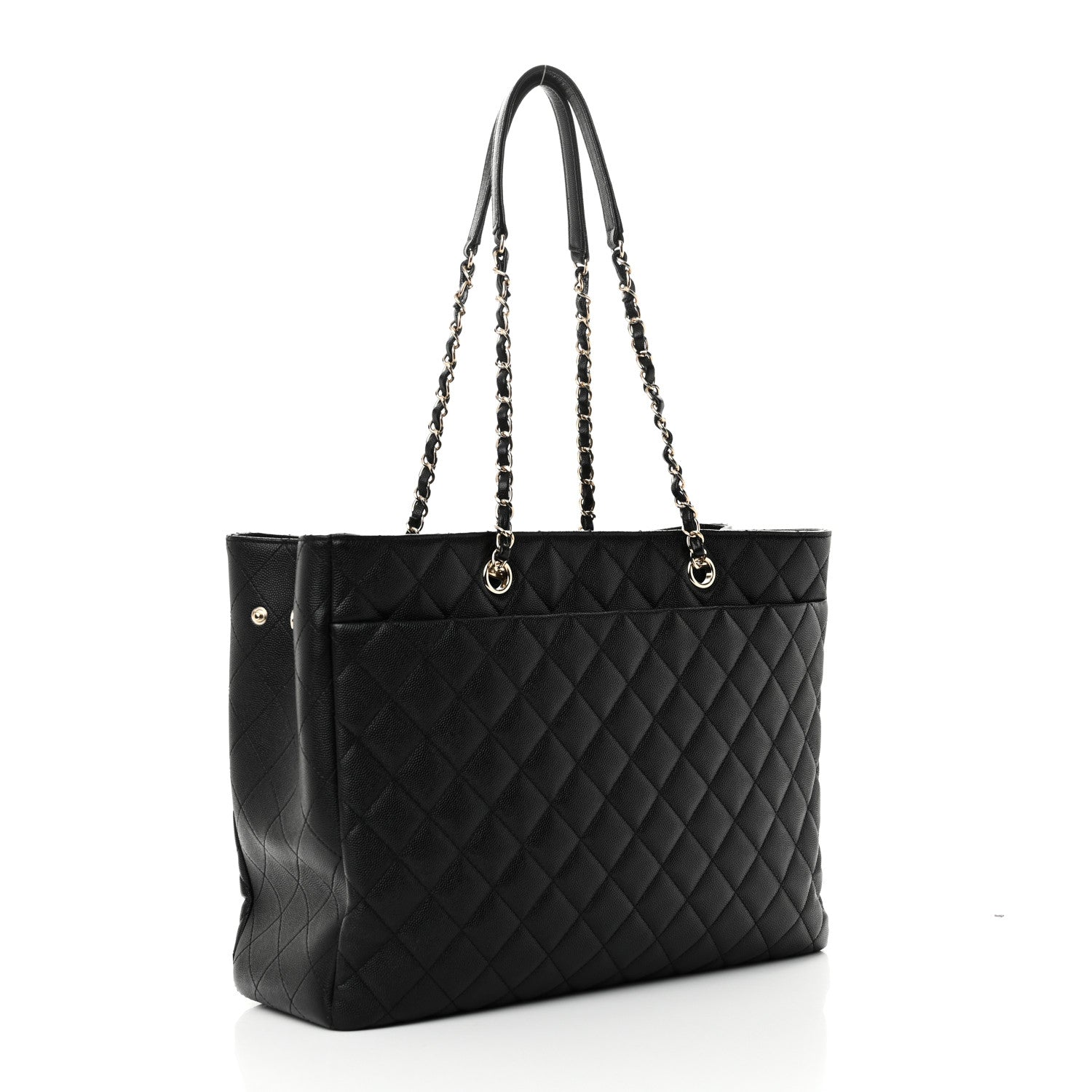 Caviar Quilted Large Shopping Tote Black