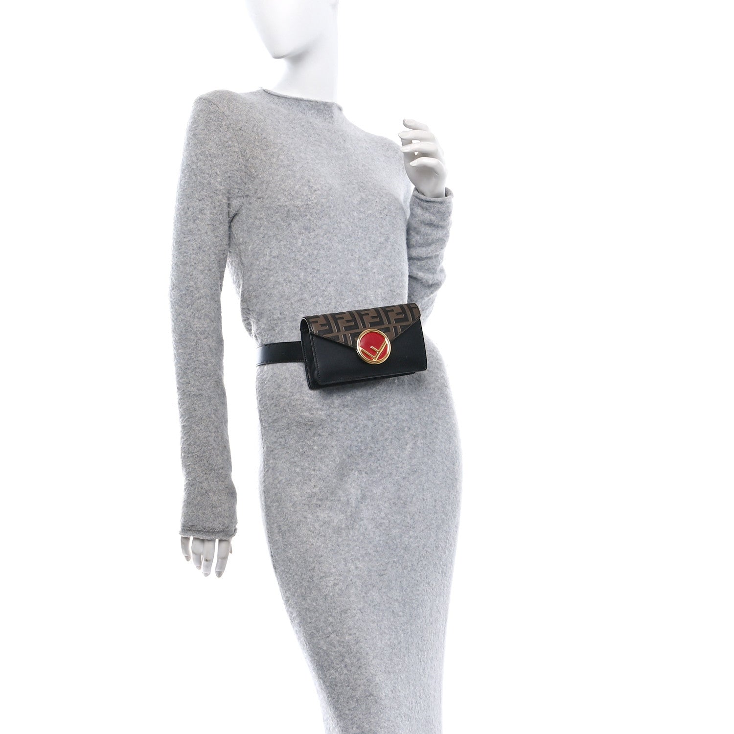 Vitello Liberty F is Fendi Bi-Color FF 1974 Embossed Envelope Belt Bag Maya Black