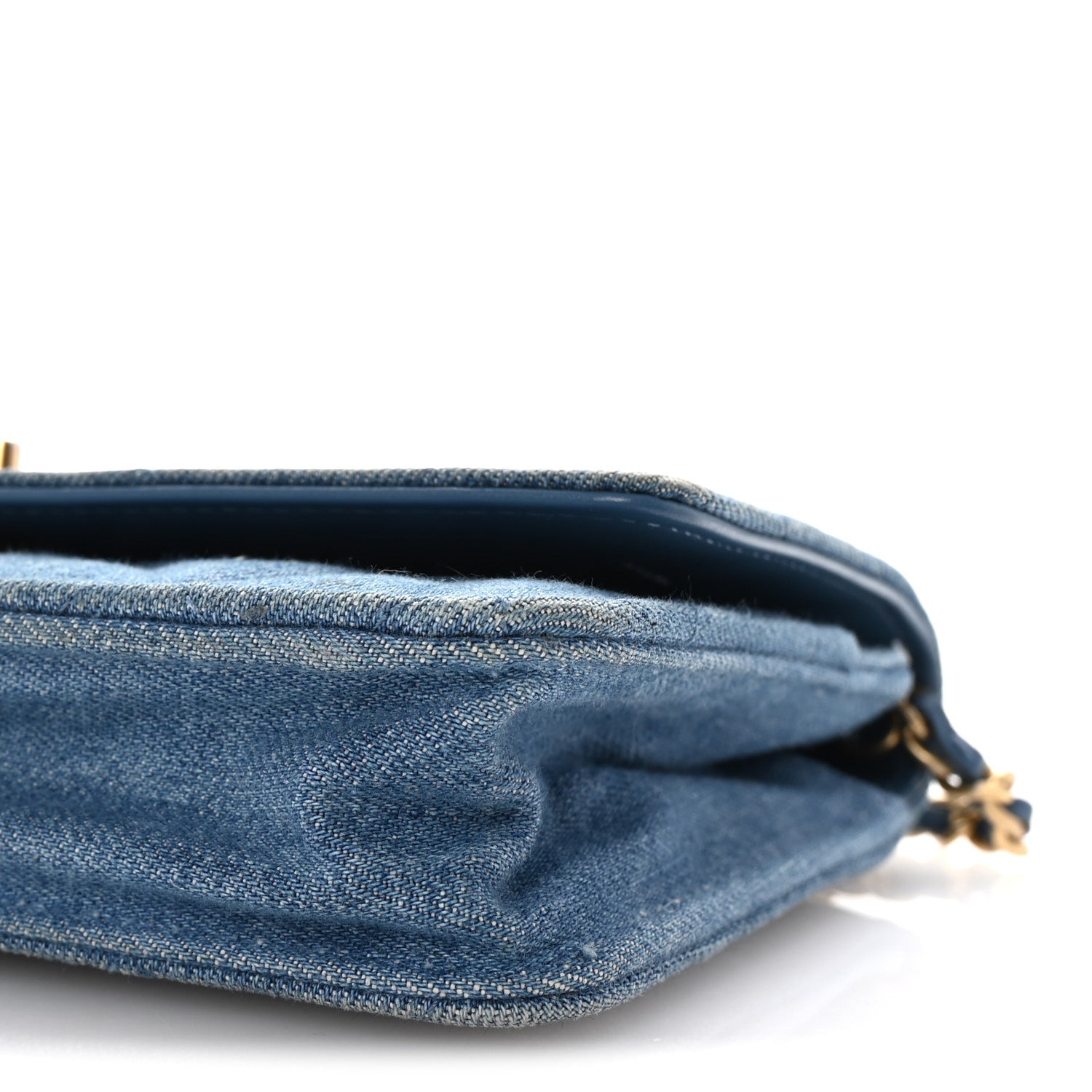 Denim Quilted CC Pearl Crush Wallet on Chain WOC Blue