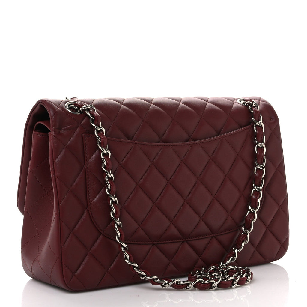 Lambskin Quilted Jumbo Double Flap Burgundy